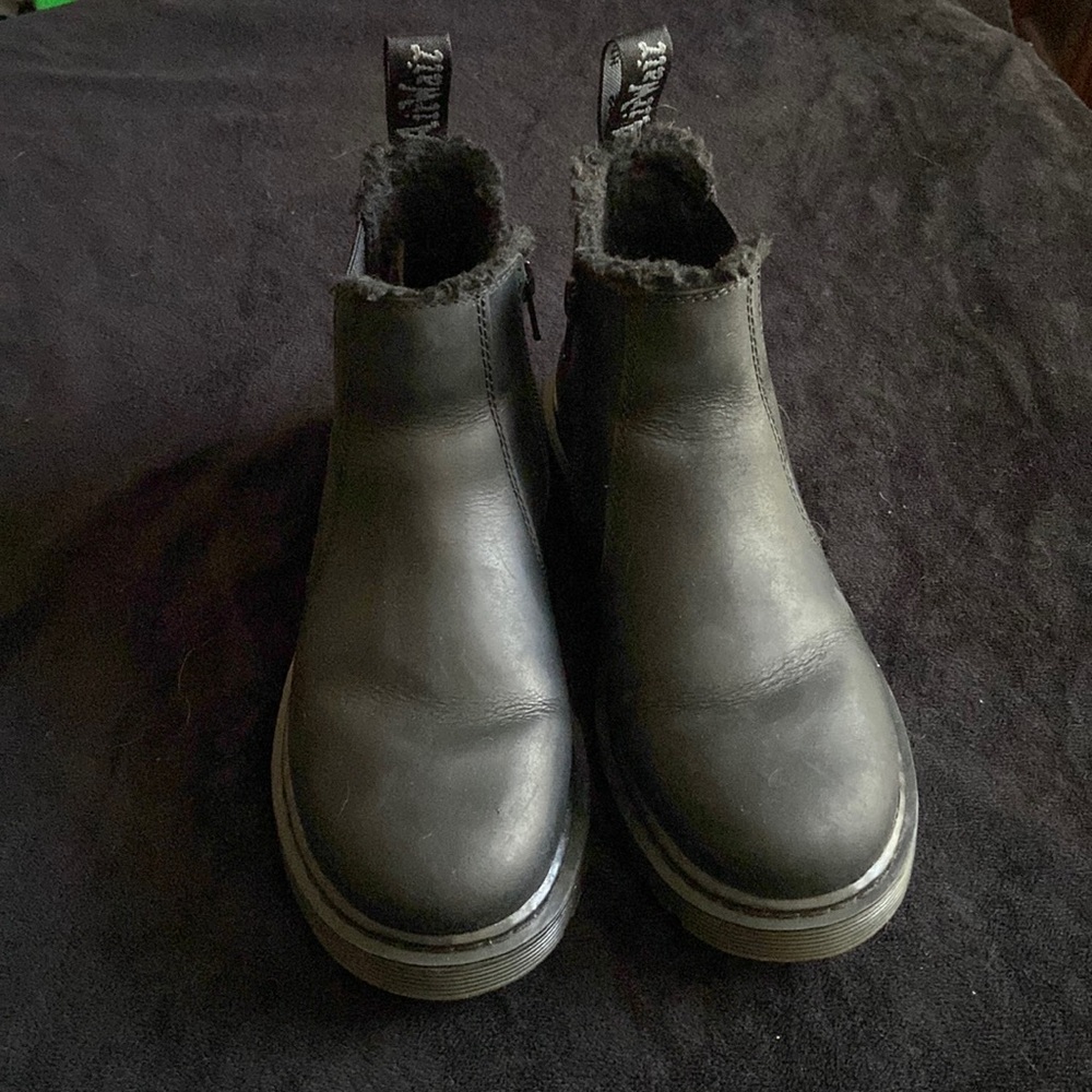 Dr Martens kid boot Chelsea fur lined zipper size 4 black
